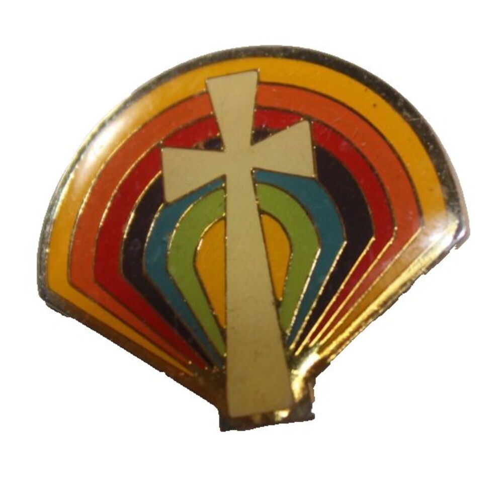 Vintage 1981 N W Products Rainbow Cross Enamel Over Gold Tone Metal